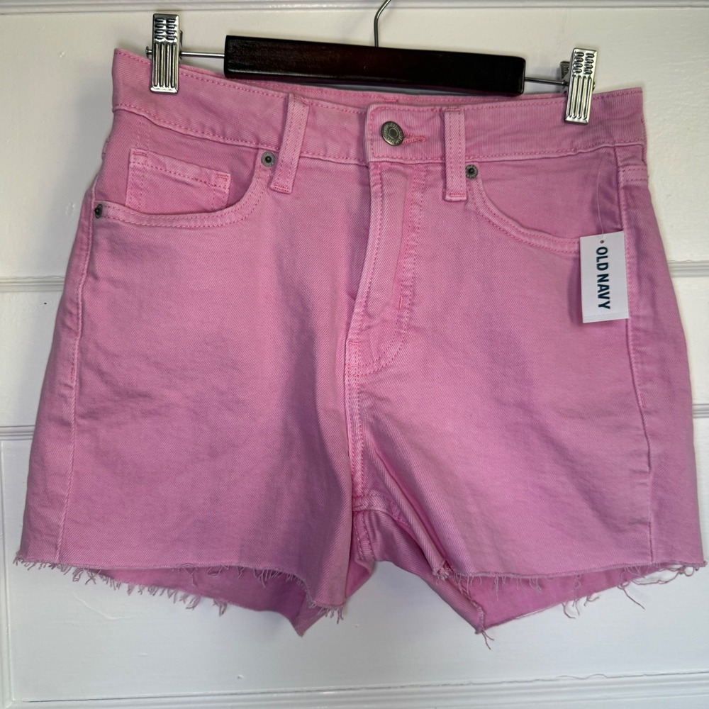 Old Navy High-Rise OG Straight Pink Denim Shorts Raw Hem Bergamot 846772 Size 2
